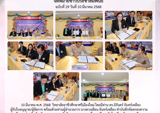วันที่ 10 มีนาคม 2568 วิทยาลัยอาชีวศึกษาศรีเมืองใหม่ โดยมีท่าน ดร.นิรันดร์ จันทร์เหลือง ผู้รับใบอนุญาต/ผู้จัดการ พร้อมด้วยท่านผู้อำนวยการ ผอ.ดวงเดือน จันทร์เหลือง ทำบันทึกข้อตกลงความร่วมมือการส่งเสริมด้านวิชาการและการจัดกิจกรรมแนะแนวเพื่อการศึกษากับโรงเรียนบ้านหนองผือโดย นายศุภมงคล แก้วใส ผู้อำนวยการโรงเรียนบ้านหนองผือ ตำบลนาโพธิ์กลาง อำเภอโขงเจียม จังหวัดอุบลราชธานี มีวัตถุประสงค์ เพื่อส่งเสริมสนับสนุนด้านวิชาการ อยากจัดการเรียนการสอนด้านอาชีวศึกษา และเพื่อพัฒนากำลังคนในสายวิชาชีพ เพื่อให้สอดคล้องกับตลาดแรงงาน สภาพเศรษฐกิจ สังคม เทคโนโลยีและสิ่งแวดล้อม#วิทยาลัยอาชีวศึกษาศรีเมืองใหม่#โรงเรียนบ้านหนองผือ#อาชีวศึกษา#อุบลราชธานี
